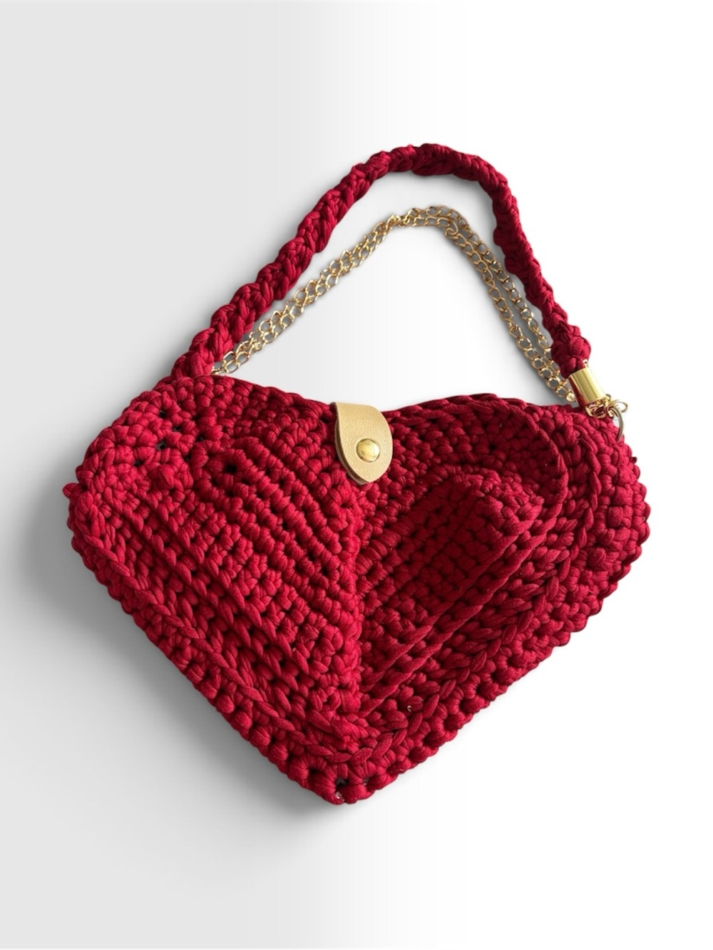 heart-shaped bag Red Crochet Chain-Handle Shoulder Bag